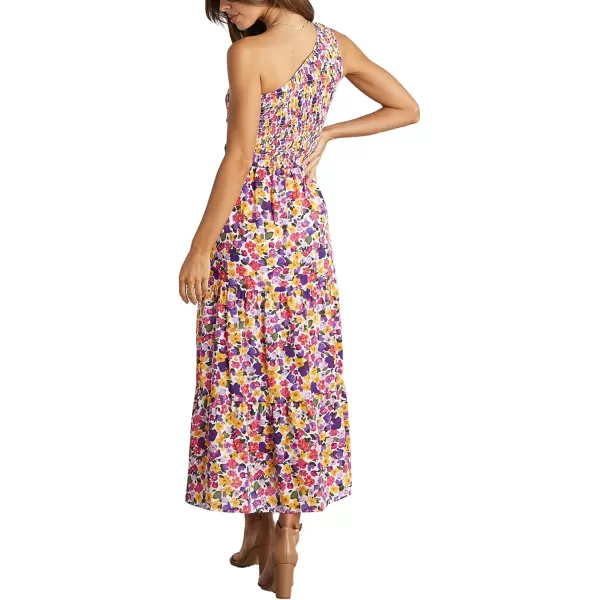 BTFBM Women One Shoulder Summer Dresses 2024 Sleeveless Casual High Waist Floral Flowy Beach Boho Smocked Maxi DressFloral White Purple