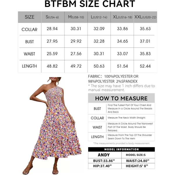 BTFBM Women One Shoulder Summer Dresses 2024 Sleeveless Casual High Waist Floral Flowy Beach Boho Smocked Maxi DressFloral White Purple