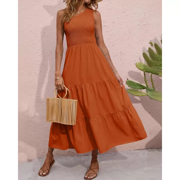 BTFBM Women One Shoulder Summer Dresses 2024 Sleeveless Casual High Waist Floral Flowy Beach Boho Smocked Maxi DressSolid Orange