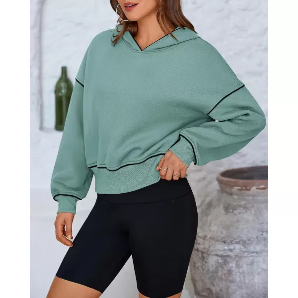 BTFBM Womens Casual Sweatshirt 2024 Fall Winter Clothes Long Sleeve Loose Fit Cropped Y2K Pullover HoodiesSolid Grey Green