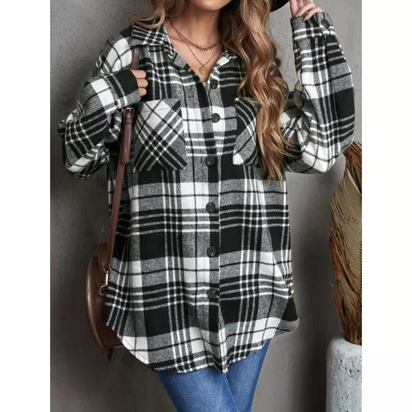 BTFBM Womens Long Sleeve Button Down Jackets Plaid Flannel Shirts Tops Casual Lapel V Neck Oversized Shackets Blouses TopPlaid Print Black