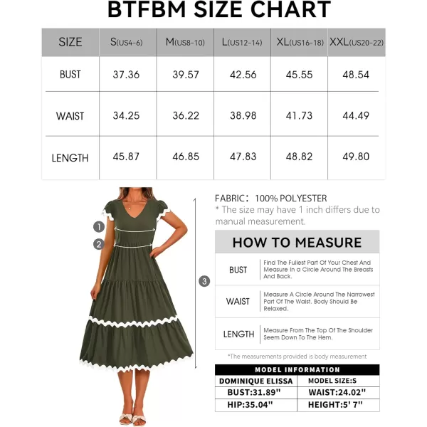 BTFBM Womens Summer Dresses 2024 V Neck Cap Sleeve Ric Rac Loose Tiered ALine Beach Vacation Midi Dress with PocketSolid Army Green