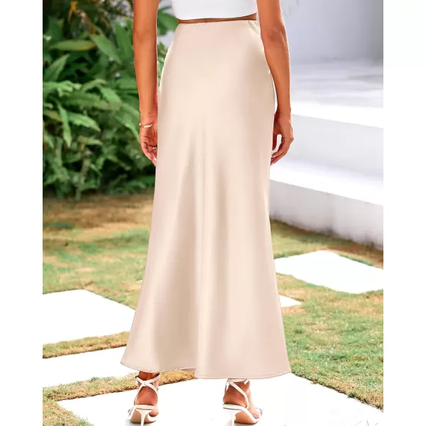 BTFBM Womens Summer Fall Skirt 2024 Silk Elegant High Waist Cocktail Party Wedding Mermaid Satin Maxi SkirtsSolid Beige
