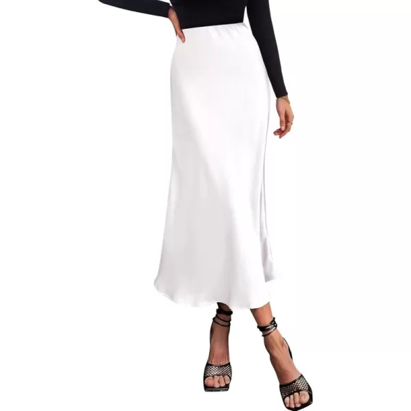 BTFBM 2024 Women Long Satin Summer Spring Skirt Silk Elegant High Waist Cocktail Party Wedding Flared ALine Midi SkirtsSolid White