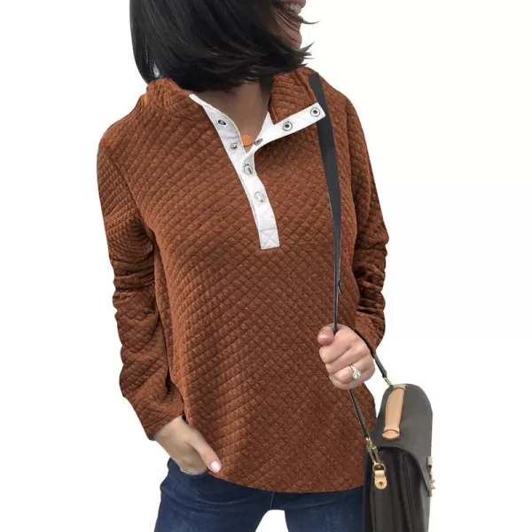 BTFBM Women Fashion Quilted Pattern Lightweight Zipper Long Sleeve Plain Casual Ladies Sweatshirts Pullovers Shirts TopsButtons Khaki