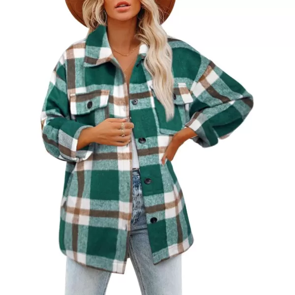 BTFBM Womens Long Sleeve Button Down Jackets Plaid Flannel Shirts Tops Casual Lapel V Neck Oversized Shackets Blouses TopPlaid Dark Green