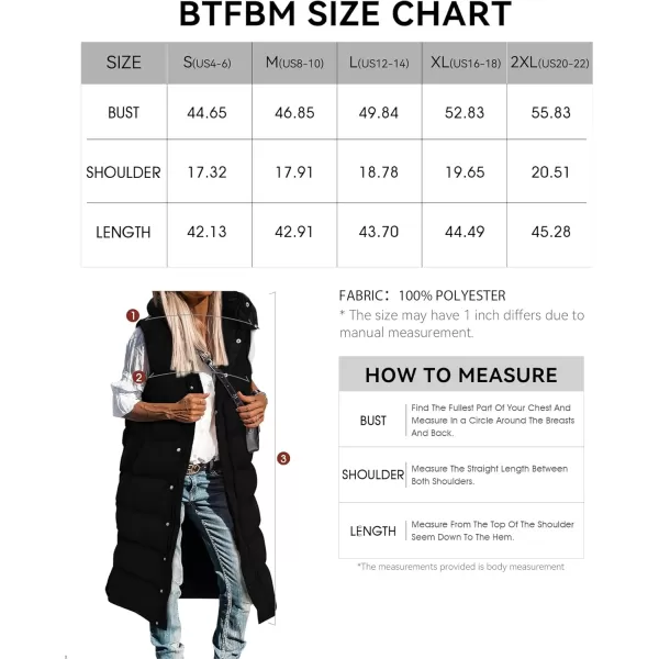 BTFBM Long Puffer Vest Women Quilted Hooded Button Down Zip Up Sleeveless Vests Outerwear Padded Jacket Winter Coat 2024Black