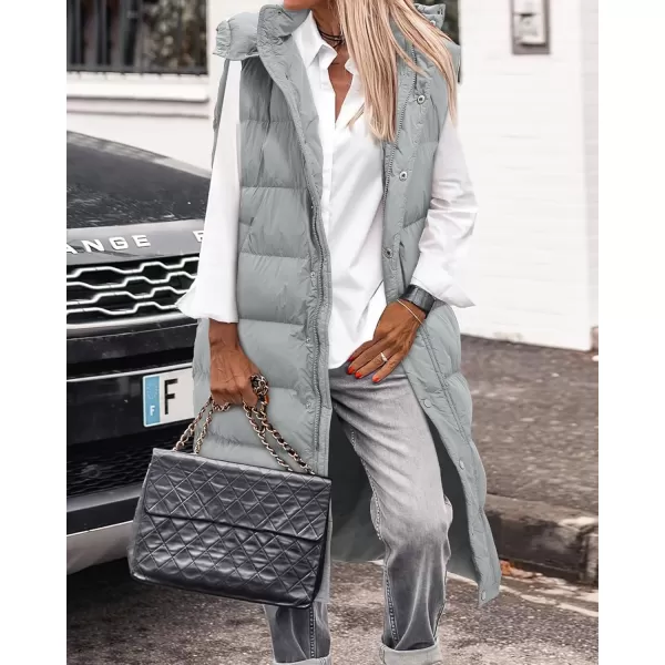 BTFBM Long Puffer Vest Women Quilted Hooded Button Down Zip Up Sleeveless Vests Outerwear Padded Jacket Winter Coat 2024Grey