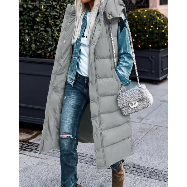 BTFBM Long Puffer Vest Women Quilted Hooded Button Down Zip Up Sleeveless Vests Outerwear Padded Jacket Winter Coat 2024Grey