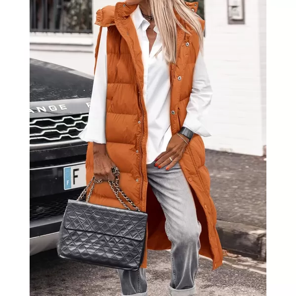 BTFBM Long Puffer Vest Women Quilted Hooded Button Down Zip Up Sleeveless Vests Outerwear Padded Jacket Winter Coat 2024Orange