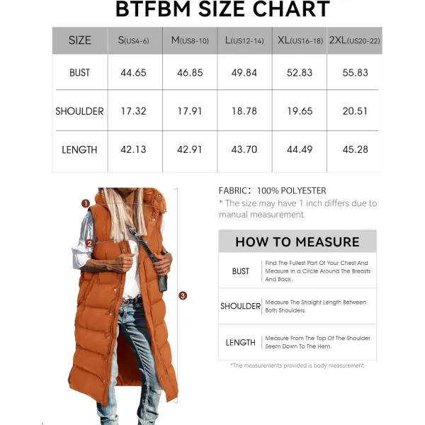 BTFBM Long Puffer Vest Women Quilted Hooded Button Down Zip Up Sleeveless Vests Outerwear Padded Jacket Winter Coat 2024Orange