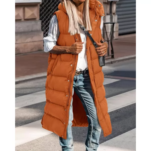 BTFBM Long Puffer Vest Women Quilted Hooded Button Down Zip Up Sleeveless Vests Outerwear Padded Jacket Winter Coat 2024Orange