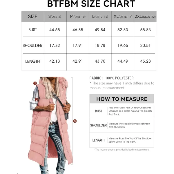 BTFBM Long Puffer Vest Women Quilted Hooded Button Down Zip Up Sleeveless Vests Outerwear Padded Jacket Winter Coat 2024Pink