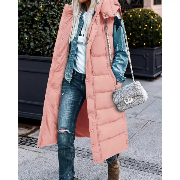 BTFBM Long Puffer Vest Women Quilted Hooded Button Down Zip Up Sleeveless Vests Outerwear Padded Jacket Winter Coat 2024Pink