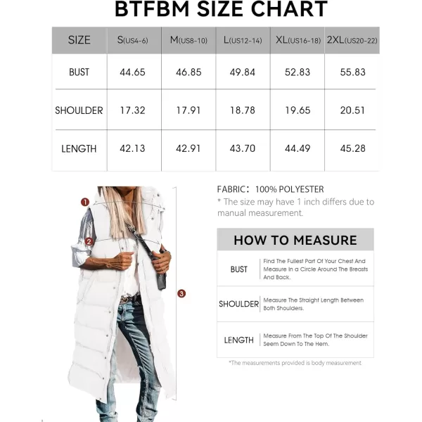 BTFBM Long Puffer Vest Women Quilted Hooded Button Down Zip Up Sleeveless Vests Outerwear Padded Jacket Winter Coat 2024White