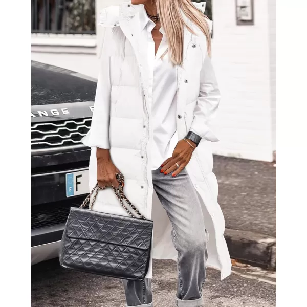 BTFBM Long Puffer Vest Women Quilted Hooded Button Down Zip Up Sleeveless Vests Outerwear Padded Jacket Winter Coat 2024White
