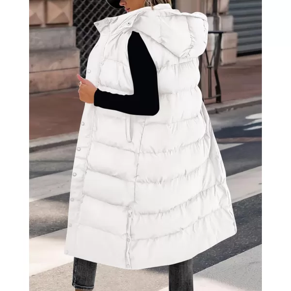BTFBM Long Puffer Vest Women Quilted Hooded Button Down Zip Up Sleeveless Vests Outerwear Padded Jacket Winter Coat 2024White