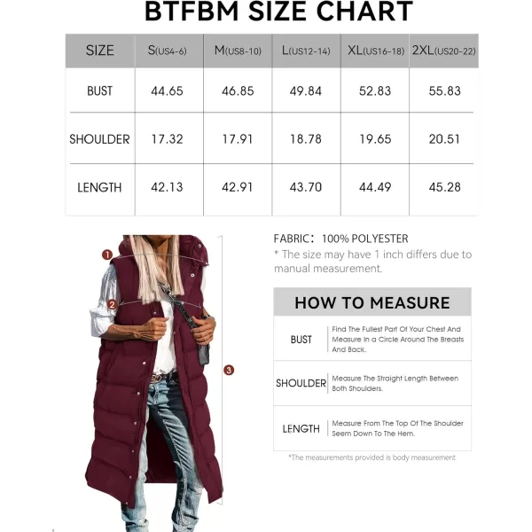 BTFBM Long Puffer Vest Women Quilted Hooded Button Down Zip Up Sleeveless Vests Outerwear Padded Jacket Winter Coat 2024Wine Red