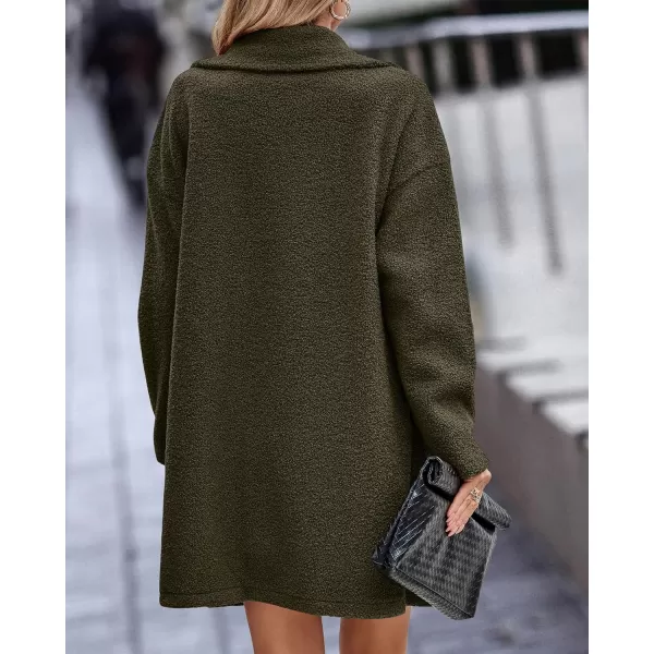 BTFBM Women 2024 Winter Faux Fur Coats Lapel Long Sleeve Fuzzy Fleece Outerwear Button Down Sherpa Jackets Fall OutfitsSolid Army Green