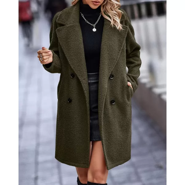 BTFBM Women 2024 Winter Faux Fur Coats Lapel Long Sleeve Fuzzy Fleece Outerwear Button Down Sherpa Jackets Fall OutfitsSolid Army Green