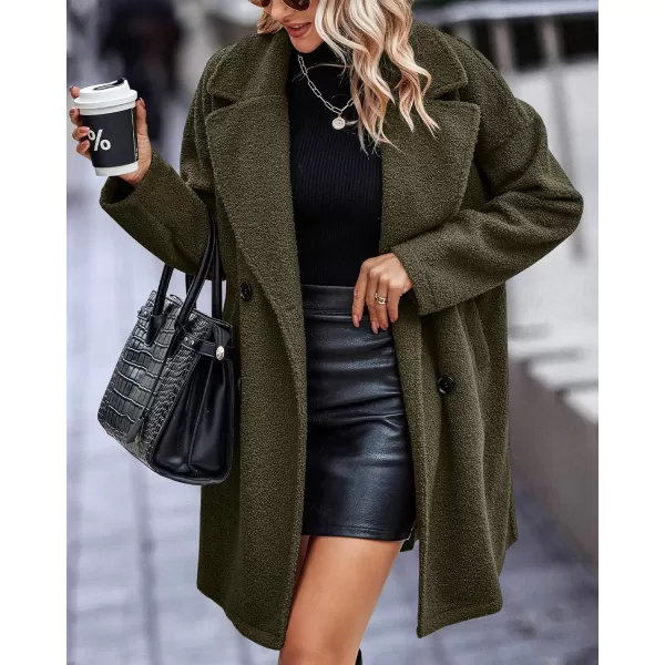 BTFBM Women 2024 Winter Faux Fur Coats Lapel Long Sleeve Fuzzy Fleece Outerwear Button Down Sherpa Jackets Fall OutfitsSolid Army Green