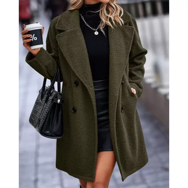 BTFBM Women 2024 Winter Faux Fur Coats Lapel Long Sleeve Fuzzy Fleece Outerwear Button Down Sherpa Jackets Fall OutfitsSolid Army Green