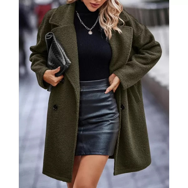 BTFBM Women 2024 Winter Faux Fur Coats Lapel Long Sleeve Fuzzy Fleece Outerwear Button Down Sherpa Jackets Fall OutfitsSolid Army Green