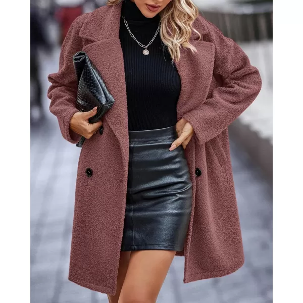 BTFBM Women 2024 Winter Faux Fur Coats Lapel Long Sleeve Fuzzy Fleece Outerwear Button Down Sherpa Jackets Fall OutfitsSolid Bean Paste Pink