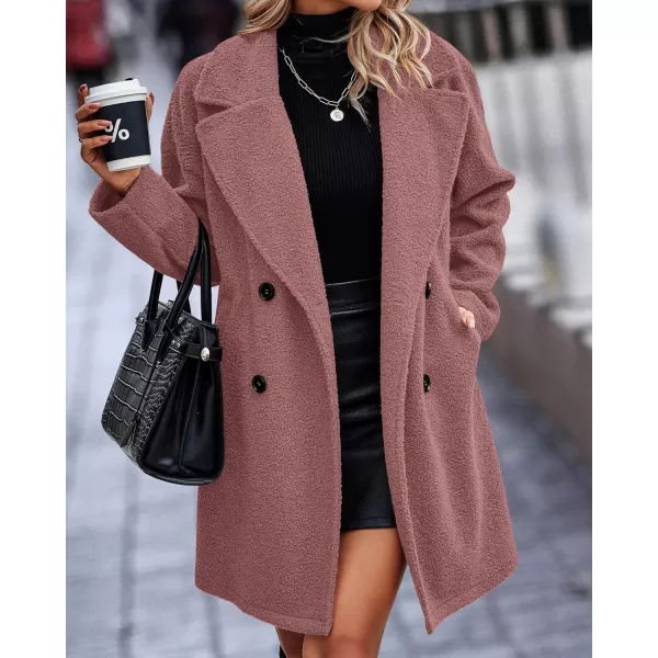 BTFBM Women 2024 Winter Faux Fur Coats Lapel Long Sleeve Fuzzy Fleece Outerwear Button Down Sherpa Jackets Fall OutfitsSolid Bean Paste Pink