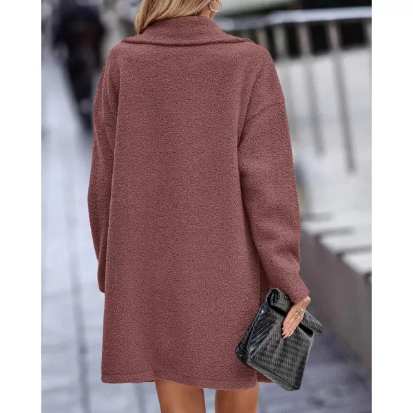 BTFBM Women 2024 Winter Faux Fur Coats Lapel Long Sleeve Fuzzy Fleece Outerwear Button Down Sherpa Jackets Fall OutfitsSolid Bean Paste Pink