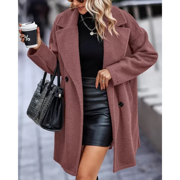 BTFBM Women 2024 Winter Faux Fur Coats Lapel Long Sleeve Fuzzy Fleece Outerwear Button Down Sherpa Jackets Fall OutfitsSolid Bean Paste Pink