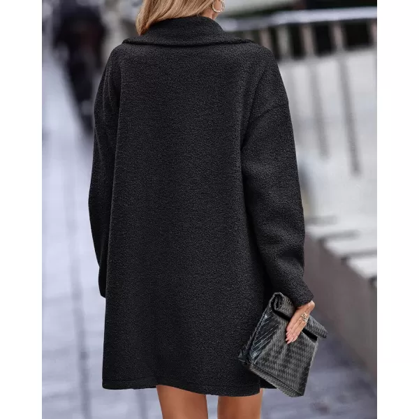 BTFBM Women 2024 Winter Faux Fur Coats Lapel Long Sleeve Fuzzy Fleece Outerwear Button Down Sherpa Jackets Fall OutfitsSolid Black
