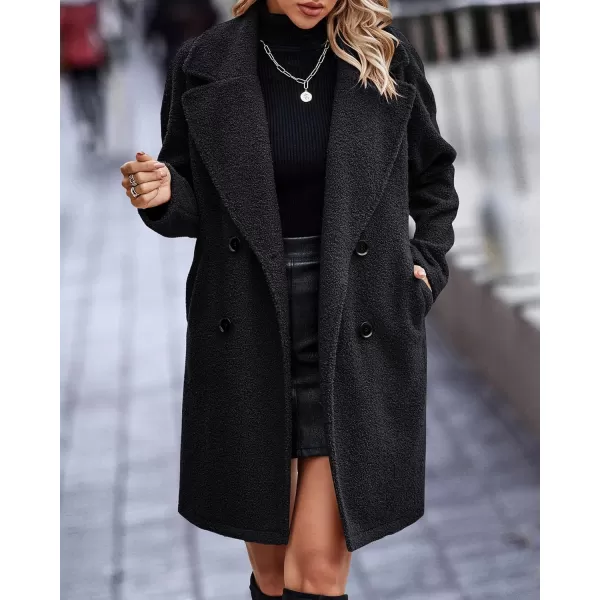 BTFBM Women 2024 Winter Faux Fur Coats Lapel Long Sleeve Fuzzy Fleece Outerwear Button Down Sherpa Jackets Fall OutfitsSolid Black