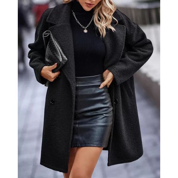 BTFBM Women 2024 Winter Faux Fur Coats Lapel Long Sleeve Fuzzy Fleece Outerwear Button Down Sherpa Jackets Fall OutfitsSolid Black