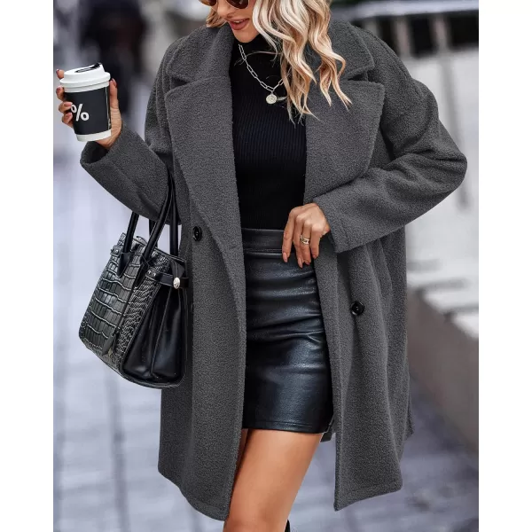 BTFBM Women 2024 Winter Faux Fur Coats Lapel Long Sleeve Fuzzy Fleece Outerwear Button Down Sherpa Jackets Fall OutfitsSolid Dark Grey