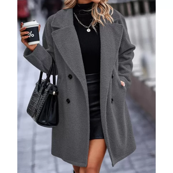 BTFBM Women 2024 Winter Faux Fur Coats Lapel Long Sleeve Fuzzy Fleece Outerwear Button Down Sherpa Jackets Fall OutfitsSolid Dark Grey