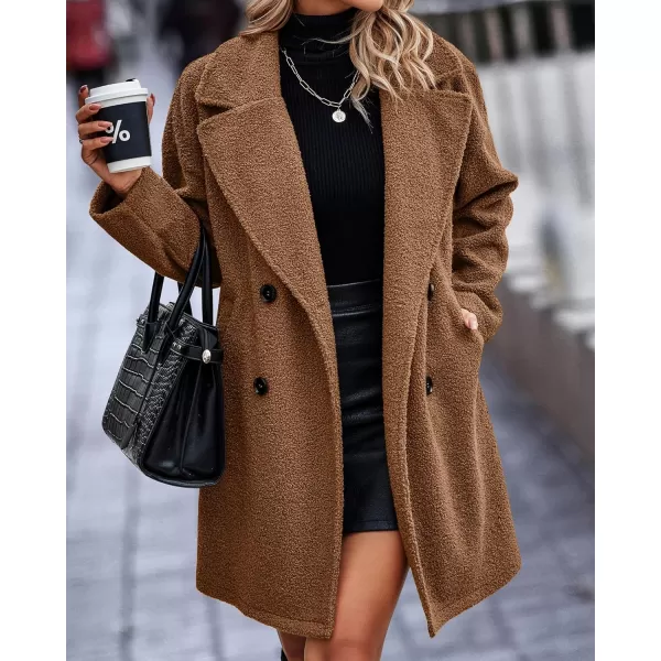 BTFBM Women 2024 Winter Faux Fur Coats Lapel Long Sleeve Fuzzy Fleece Outerwear Button Down Sherpa Jackets Fall OutfitsSolid Golden Camel