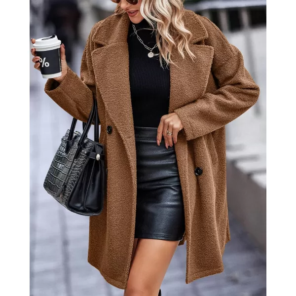 BTFBM Women 2024 Winter Faux Fur Coats Lapel Long Sleeve Fuzzy Fleece Outerwear Button Down Sherpa Jackets Fall OutfitsSolid Golden Camel