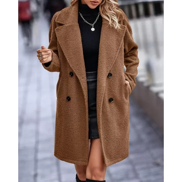 BTFBM Women 2024 Winter Faux Fur Coats Lapel Long Sleeve Fuzzy Fleece Outerwear Button Down Sherpa Jackets Fall OutfitsSolid Golden Camel
