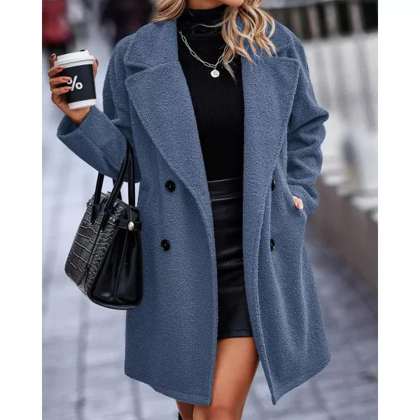 BTFBM Women 2024 Winter Faux Fur Coats Lapel Long Sleeve Fuzzy Fleece Outerwear Button Down Sherpa Jackets Fall OutfitsSolid Light Blue