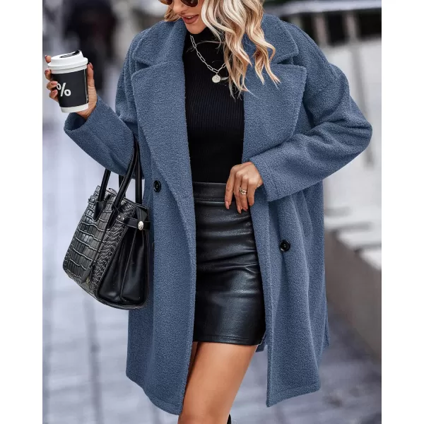 BTFBM Women 2024 Winter Faux Fur Coats Lapel Long Sleeve Fuzzy Fleece Outerwear Button Down Sherpa Jackets Fall OutfitsSolid Light Blue