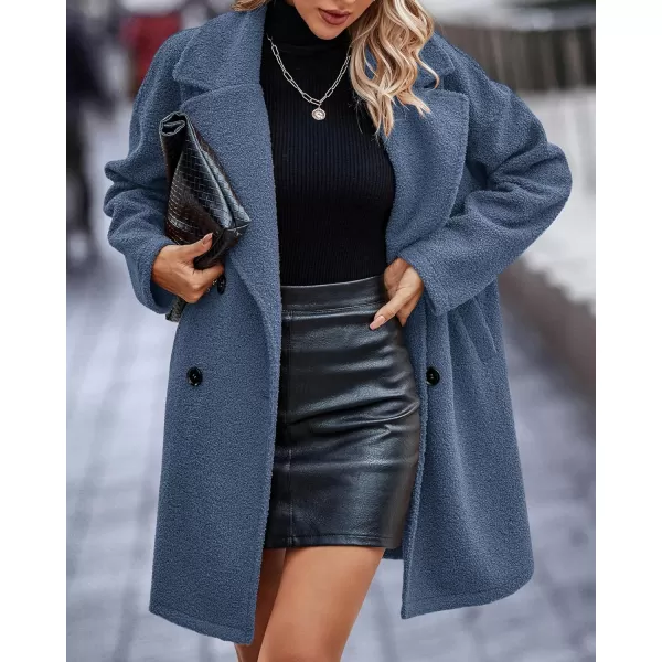 BTFBM Women 2024 Winter Faux Fur Coats Lapel Long Sleeve Fuzzy Fleece Outerwear Button Down Sherpa Jackets Fall OutfitsSolid Light Blue