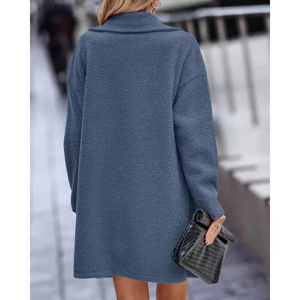 BTFBM Women 2024 Winter Faux Fur Coats Lapel Long Sleeve Fuzzy Fleece Outerwear Button Down Sherpa Jackets Fall OutfitsSolid Light Blue