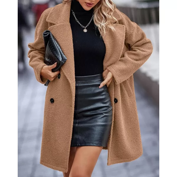 BTFBM Women 2024 Winter Faux Fur Coats Lapel Long Sleeve Fuzzy Fleece Outerwear Button Down Sherpa Jackets Fall OutfitsSolid Light Camel