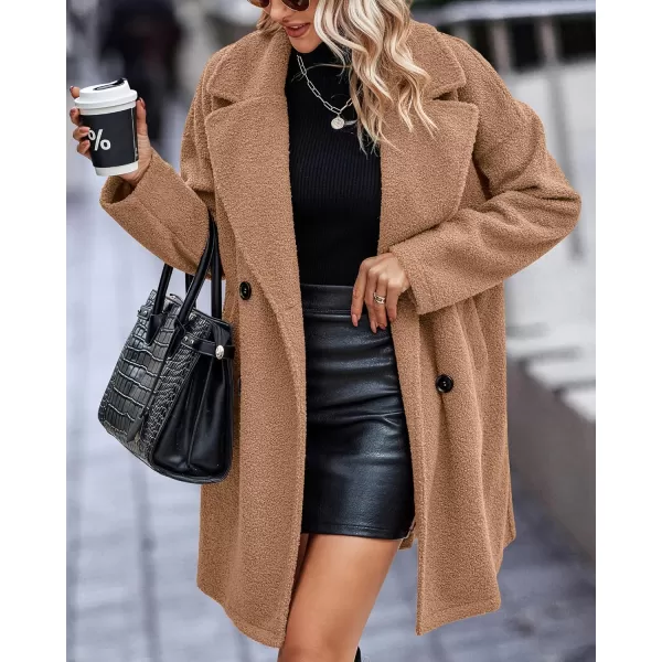 BTFBM Women 2024 Winter Faux Fur Coats Lapel Long Sleeve Fuzzy Fleece Outerwear Button Down Sherpa Jackets Fall OutfitsSolid Light Camel