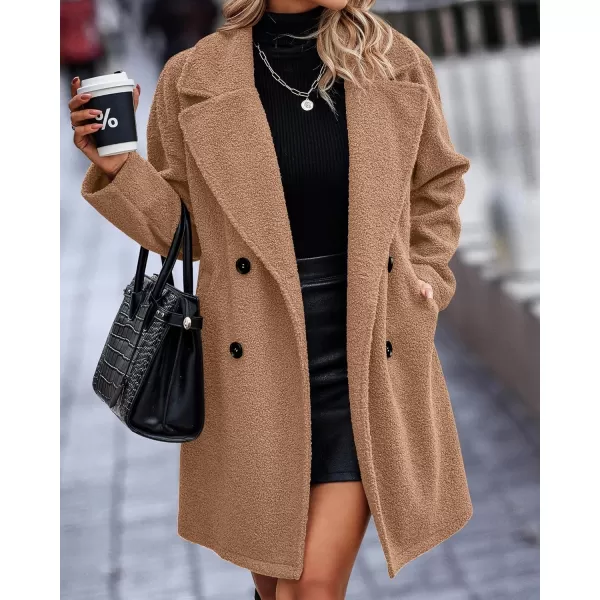 BTFBM Women 2024 Winter Faux Fur Coats Lapel Long Sleeve Fuzzy Fleece Outerwear Button Down Sherpa Jackets Fall OutfitsSolid Light Camel