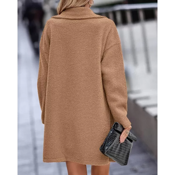 BTFBM Women 2024 Winter Faux Fur Coats Lapel Long Sleeve Fuzzy Fleece Outerwear Button Down Sherpa Jackets Fall OutfitsSolid Light Camel