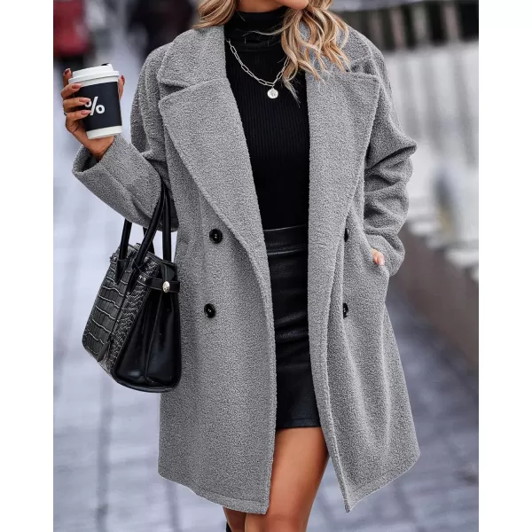 BTFBM Women 2024 Winter Faux Fur Coats Lapel Long Sleeve Fuzzy Fleece Outerwear Button Down Sherpa Jackets Fall OutfitsSolid Light Grey