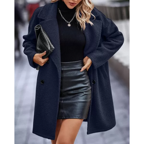 BTFBM Women 2024 Winter Faux Fur Coats Lapel Long Sleeve Fuzzy Fleece Outerwear Button Down Sherpa Jackets Fall OutfitsSolid Navy