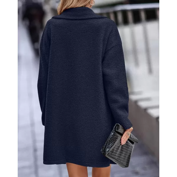 BTFBM Women 2024 Winter Faux Fur Coats Lapel Long Sleeve Fuzzy Fleece Outerwear Button Down Sherpa Jackets Fall OutfitsSolid Navy